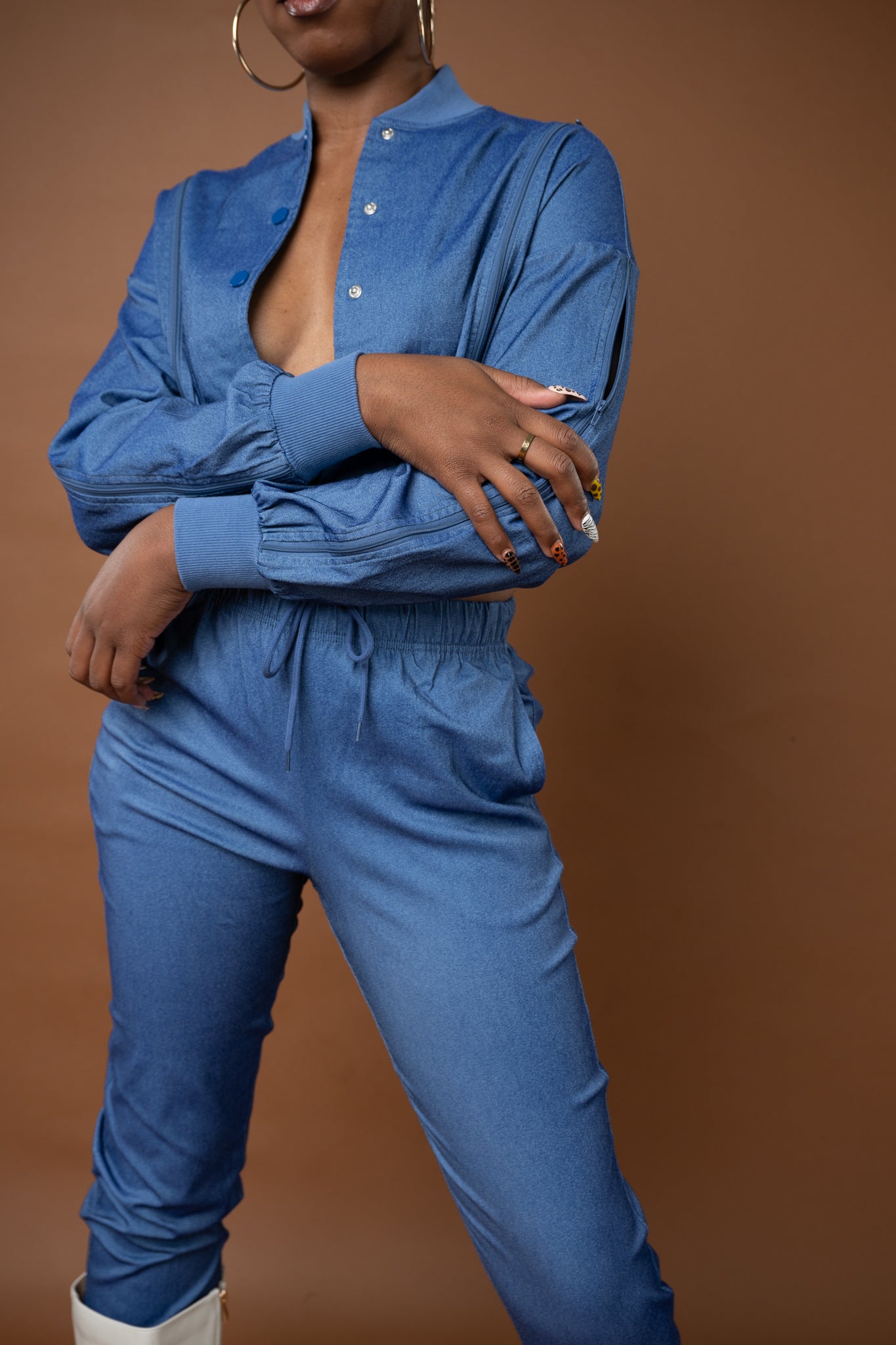 “ Zip Up” Denim Jogger Set