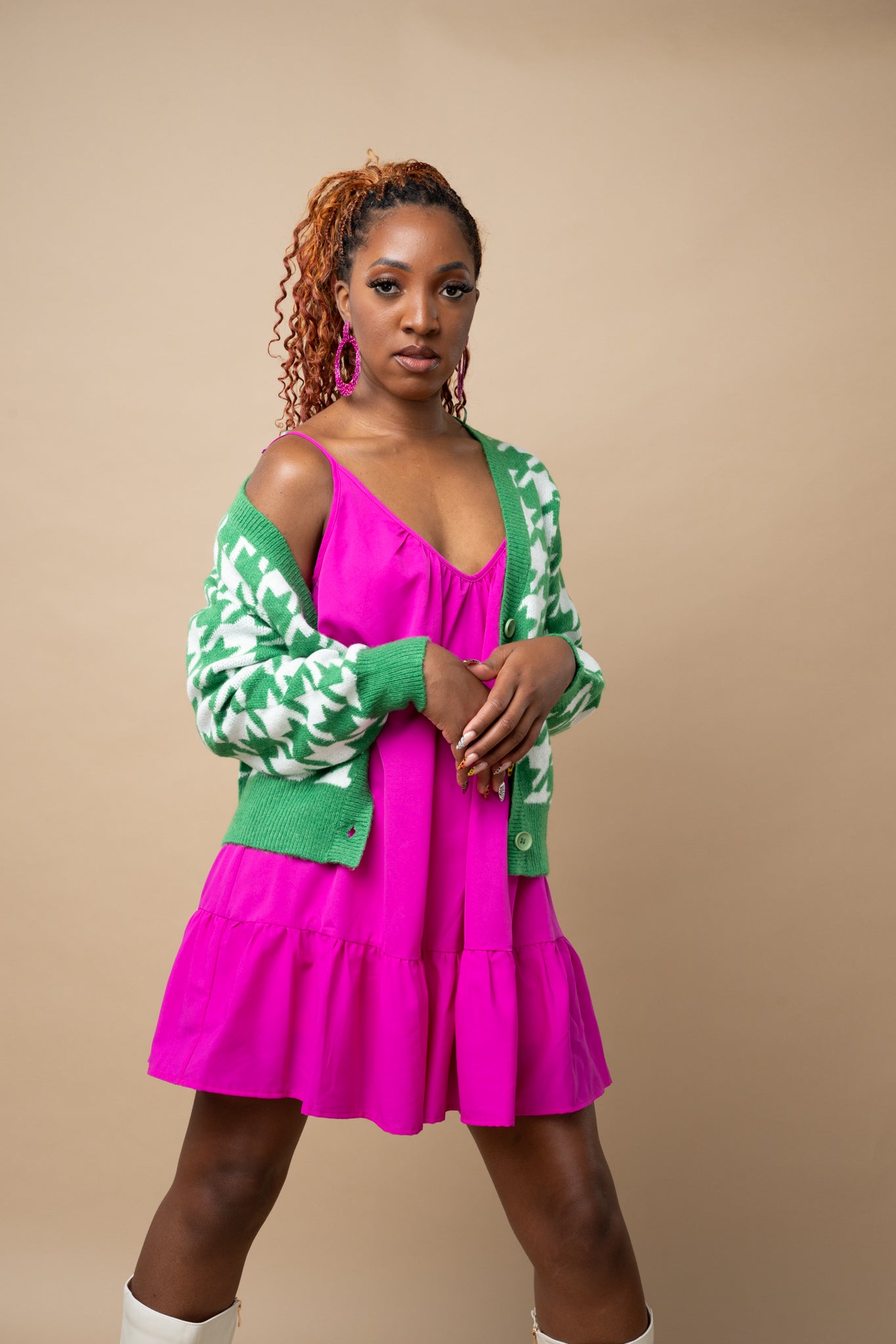 Preppy Houndstooth Pattern Cardigan